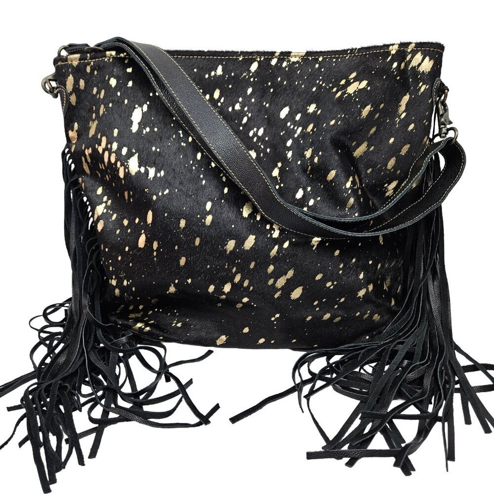 NWT Myra Bag Leather & Harion Black Purse Gold Shimmer Large Shoulder Bag Tote
